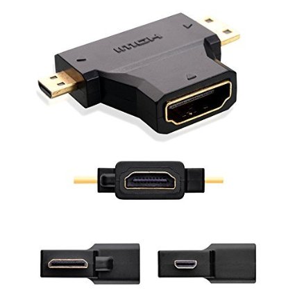 EXCELLENT Gold-Plated 2-in-1 Mini HDMI   Micro HDMI Male to HDMI Female Adapter Supports Audio Return Channel,3D,4Kx2K for smartphone,laptop,camcorder, camera,or tablet(1-Pack)