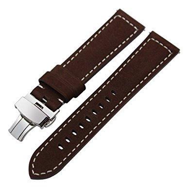 TRUMiRR 22mm Crazy Horse Genuine Leather Watch Band Quick Release Strap with Butterfly Buckle for Samsung Gear S3 Classic Frontier, Gear 2 Neo Live, Moto 360 2 46mm, Asus ZenWatch 1 2 Men, Pebble Time