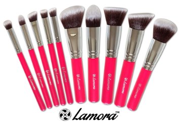 Makeup Brush Set - Foundation Kabuki Powder Blush Concealer Kit With Case - Premium Synthetic Bristles - 10 Piece Collection With Eye and Face Brushes - Perfect For Liquid Cream or Minerals Products