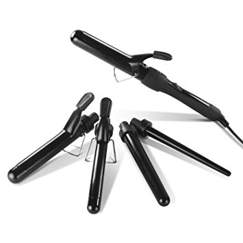 Le Beaute 5 in 1 Curling Iron Set - Best Wand Set For Professional Salon Grade Treatment - Tourmaline Ceramic Five Piece Set of Barrels Included: 2 Clipped, 3 Clipless 1/2" To 1 1/2"