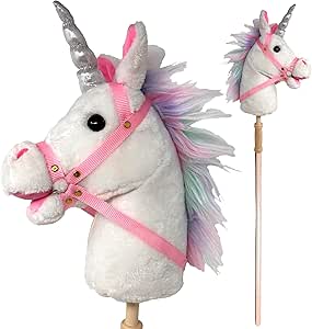 Stick Horse | Plush Handcrafted Hobby Horse Stick Pony Provides Fun Pretend Play for Toddlers & Preschoolers | Handsewn, Sturdy Wood, and Sound Effects (Unicorn)