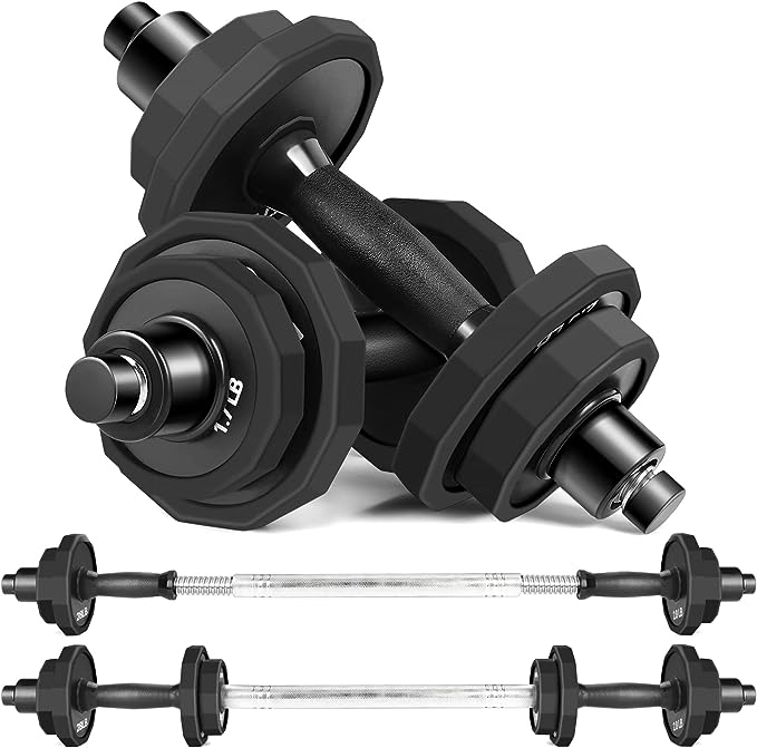 KISS GOLD wolfyok 44Lbs/66Lbs Dumbbells Set, Adjustable Weights Steel Dumbbells Pair for Adults Home Fitness Equipment Gym Workout with Connecting Rod Used as Barbell