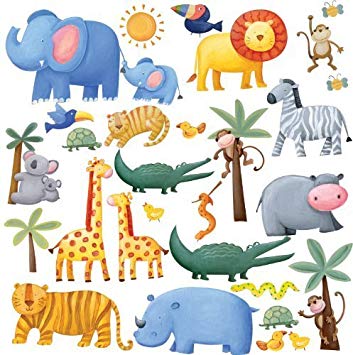 RoomMates Repositionable Childrens Wall Stickers Jungle Adventure