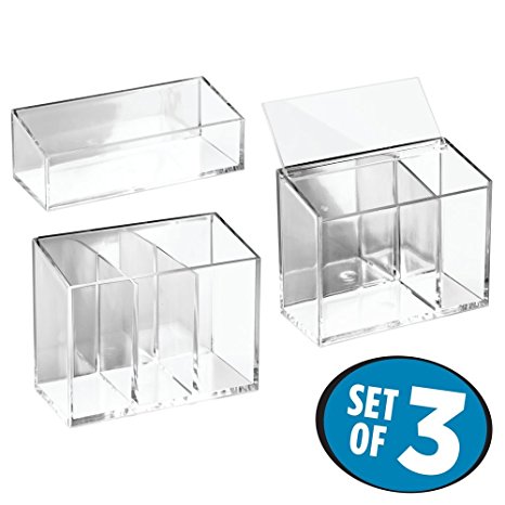 InterDesign AFFIXX, Peel-and-Stick Strong Self-Adhesive Clarity Cosmetic Organizers for Vanity to Hold Makeup, Beauty Products - Set of 3, Clear/Mirrored Accent