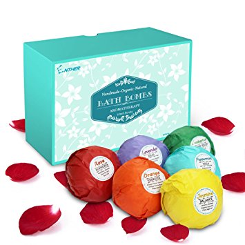 Enther Bath Bombs Gift Set, 6 Pack Large Size (3.18 Oz/ea) Handmade Organic Essential Oil Bathbombs for Adults and Kids, Perfect for Bubble Bath, Pearl Aromatherapy Bath Bomb in Gift Box (Mixed)