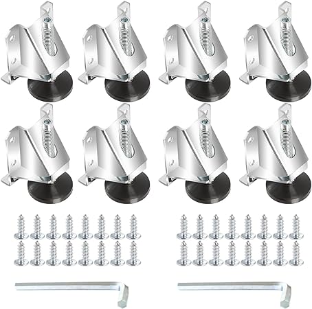 POWERTEC 71136-P2 Leg Leveler, Adjustable Leveling Feet Kit with Screws and Lock Nuts, Heavy Duty Furniture Leveler with Non-Marring Pads for Tables, Cabinets, Work Benches, Furniture, 8 Pack