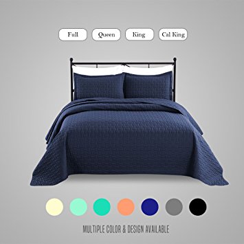 Luxe Bedding 3-piece Oversized Quilted Bedspread Coverlet Set (Full/Queen, Navy Blue)