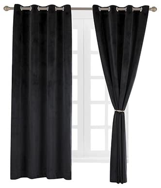 Cherry Home 52-Inch-by-63-Inch Velvet Blackout Grommet Curtain Panel, Black