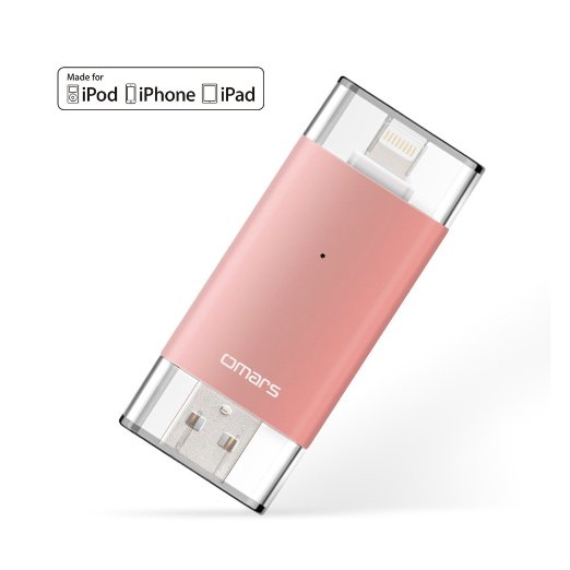 [Apple MFI Certified]oMARS Flash Drive USB 3.0 with Lightning Connector External Storage Memory Expansion for iPhones, iPads iPod and Computers 32G Rose Gold New Version