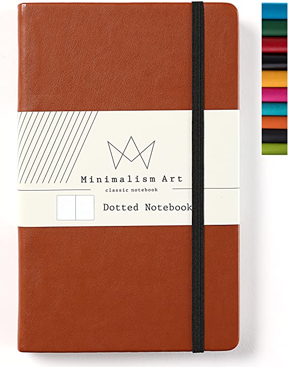 Minimalism Art Notebook Journal, Classic Size 5 X 8.3 inches, Brown, Dotted Grid Page, 192 Pages, Hard Cover, Inner Pocket, Quality Paper-100gsm