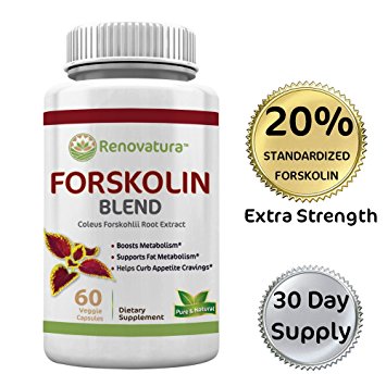 Pure Forskolin Blend 250mg - 60 Veggie Capsules - 20% Standardized - Appetite Suppressant - Forskolin for Weight Loss Burns Fat & Boosts Metabolism
