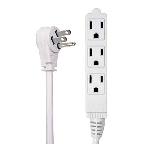 Electes 30 Feet 3 Outlet Grounded Heavy Duty Extension Cord, Multi 3 Outlet, 3 Prong Grounded, Angled Flat Plug, Round Wire, Indoor/Outdoor, 16/3, SPT3, SJTW, UL Listed, White