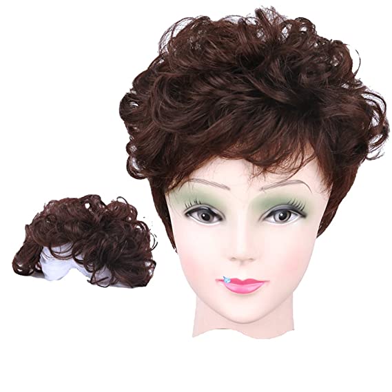 Natural Curly Clips in Top Hairpiece Fluffy Human Hair Toppers Toupee for White and Thin Hair (Dark Brown)