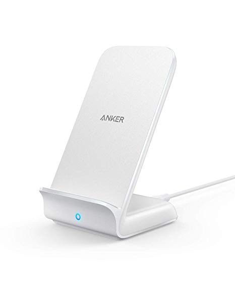 Anker PowerWave Fast Wireless Charger Stand, Qi-Certified, 7.5W Compatible iPhone XR/XS Max/XS/X/8/8 Plus, 10W Charges Galaxy S9/S9 /S8/S8 /Note 8, and 5W Charges All Qi-Enabled Phones (No AC Adapter)