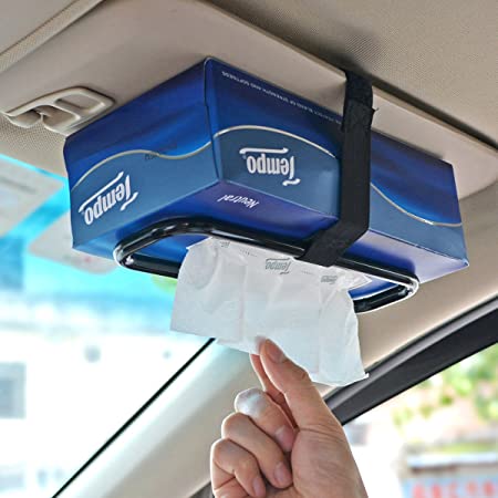 Tianmei Auto Accessories Car Sun Visor Tissue Box Holder Paper Towel Napkin Box Cover Seat Back Bracket Portable Car Mount Organizer (Black)