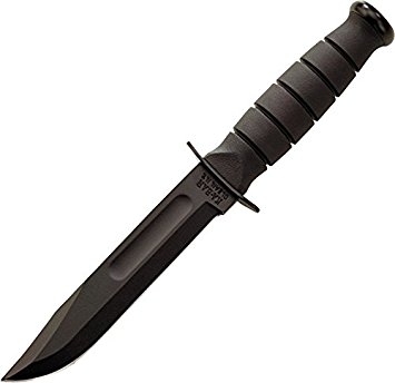 Ka-Bar Straight Edge Knife with Leather Sheath, Black, Short