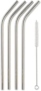 RSVP International Endurance Stainless Steel 8.5" Drink Straws, 4 Count | 5mm Fits Most Tumblers | Reusable & Durable | For Smoothies, Frappes, Sodas, Tea & More | Dishwasher Safe