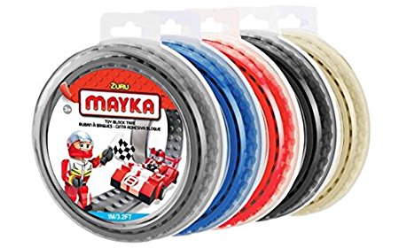 Mayka Toy Block Tape - Mega Pack - 2 Stud - Grey, Blue, Red, Black and Sand - 30 Total Feet