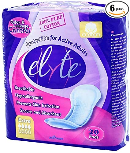 Elyte Cotton Incontinence Pads, Extra, Case/120 (6/20s)