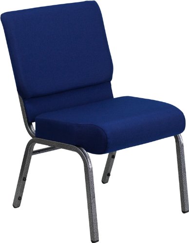 Flash Furniture HERCULES Series 21''W Stacking Church Chair in Navy Blue Fabric - Silver Vein Frame