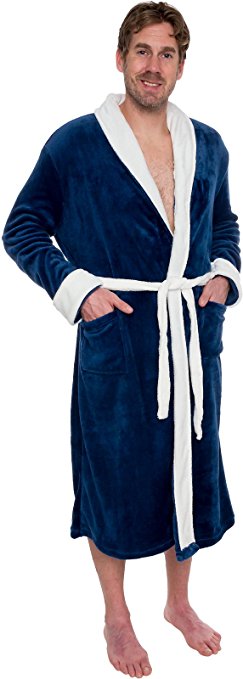 Ross Michaels Mens Two Tone Plush Shawl Collar Kimono Bathrobe Robe