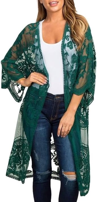 Bsubseach Women Sexy Open Front Beach Cover Up See Through Kimono Cardigan