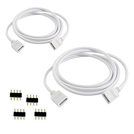 VIPMOON 2 Pack 1M 3.3ft Extension Cable Connect Female Plug to SMD 5050 RGB LED Strip Light with Free 4pcs 4pin Connector