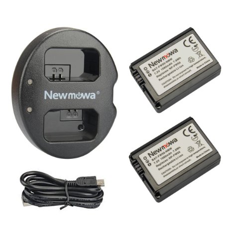 Newmowa FW50 Battery (2 pack) and Dual USB Charger for Sony FW50 and Sony Alpha a3000, Alpha a5000, Alpha a6000, Alpha 7, a7, Alpha 7R, a7R, Alpha 7S, a7S, NEX-3, NEX-3N, NEX-5, NEX-5N, NEX-5R, NEX-5T, NEX-6, NEX-7, NEX-C3, NEX-F3, SLT-A33, SLT-A35, SLT-A37, SLT-A55V, Cyber-shot DSC-RX10