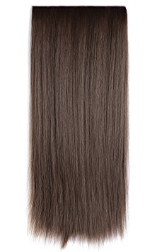 OneDor24" Straight 3/4 Full Head Synthetic Hair Extensions Clip on Hairpieces (8#-Medium Ash Brown)