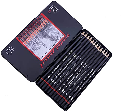 12pcs Sketch Pencil Set 8B, 7B, 6B, 5B, 4B, 3B, 2B, B, HB, F, H, 2H, Ideal For Drawing Art, Sketching, Shading, Artist Pencils For Beginners & Pro Artists