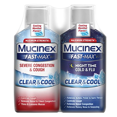 Mucinex Fast-Max Clear & Cool Day Severe Congestion/Cough & Night Cold & Flu Liquid, 12oz (2x6oz)