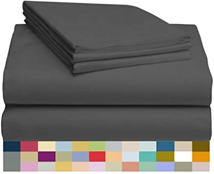 LuxClub 4 PC Sheet Set Bamboo Sheets Deep Pockets 18" Eco Friendly Wrinkle Free Sheets Hypoallergenic Anti-Bacteria Machine Washable Hotel Bedding Silky Soft - Grey Twin