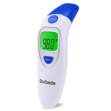 Borbede Digital Infrared Thermometer Forehead and Ear Dual Mode Electronic Thermometers Suitable for Baby Infant Toddler Child Adult (CE and FDA Approved)