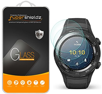 [3-Pack] Supershieldz For Huawei Watch 2 / Watch 2 Sport Tempered Glass Screen Protector, (Full Screen Coverage) Anti-Scratch, Anti-Fingerprint, Bubble Free, Lifetime Replacement Warranty