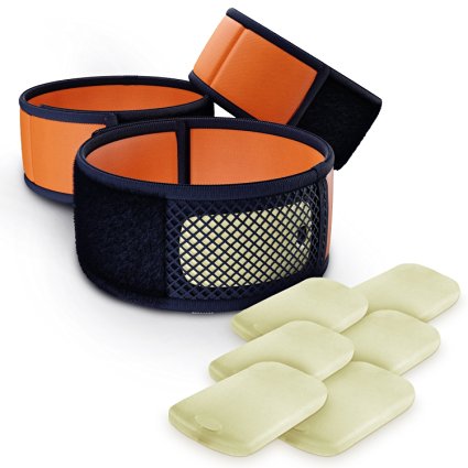 3 Pack Mosquito Repellent Bracelets w 6 Repellent Refill Pellets for 90 Days/6 x 15 Days Bug Protection - Deet Free - No Spray All Natural Herbal Ingredients (Orange)