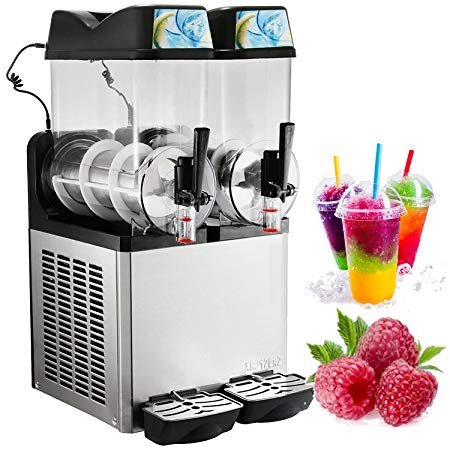 VEVOR Commercial Margarita Machine 2 Bowls 24L/6.34Gal Slushy Machine Commercial110V 400W Frozen Drink Maker Ice Slushies for Supermarkets Cafes Restaurants Snack Bars (12Lx2 tank)