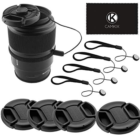Lens Cap Bundle - 4 Snap-on Lens Covers for DSLR Cameras including Nikon, Canon, Sony - Lens Cap Keepers included (52mm)