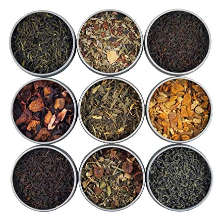 Heavenly Tea Leaves Organic Loose Leaf Tea Sampler Set, 9 Assorted Loose Leaf Teas & Tisanes