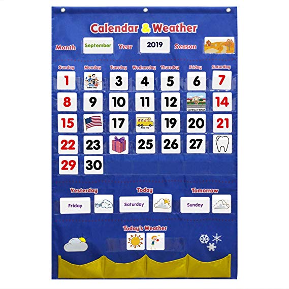 Godery Calendar and Weather Pocket Chart, Classroom Organized Chart, 149 Pieces