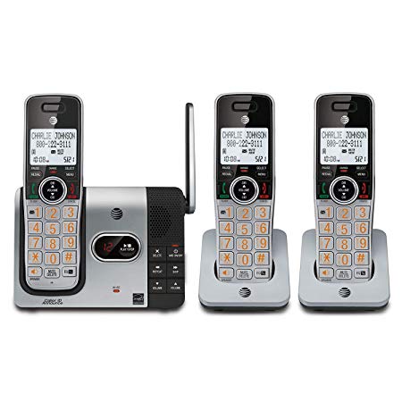AT&T CL82314 DECT 6.0 Expandable Cordless Phone with Answering System and Caller ID, Silver/Black with 3 Handsets