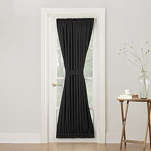 Sun Zero Barrow Energy Efficient Rod Pocket Door Curtain Panel, 54" x 72", Black