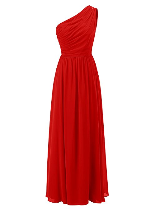 ALAGIRLS One Shoulder Chiffon Bridesmaid Dresses Ruched Long Wedding Party Gowns