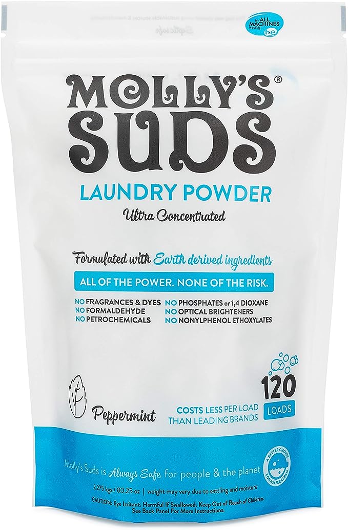 Molly's Suds Laundry Detergent Powder| Natural Laundry Detergent for Sensitive Skin | Stain Fighting (Peppermint - 120 Loads)