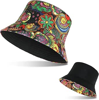 SATINIOR Fashionable Unisex Reversible Paisley Pattern Bucket Hat Foldable Cool Colorful Double Sided Bucket Hats for Summer Beach Concert Men Women