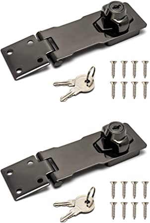 QWORK Keyed Hasp Locks, 2 Pack 4 Inch Twist Knob Keyed Locking Latch Safety Lock for Small Doors, Cabinets and More