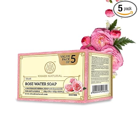KHADI NATURAL Ayurvedic Rosewater Soap Super Saver Pack 4 1, 125 g (Pack of 5)