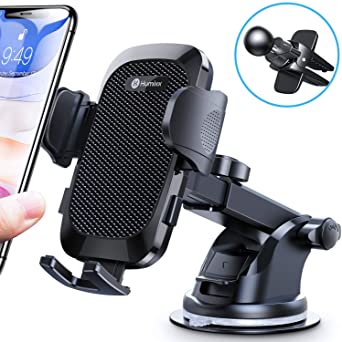Humixx Phone Car Holder Mount, Upgraded Double Release Button Suction Cup Phone Holder for Car Dashboard Windshield Air Vent Compatible with iPhone SE 11 Pro Max XR XS X Samsung Galaxy Note 20 S20 S10