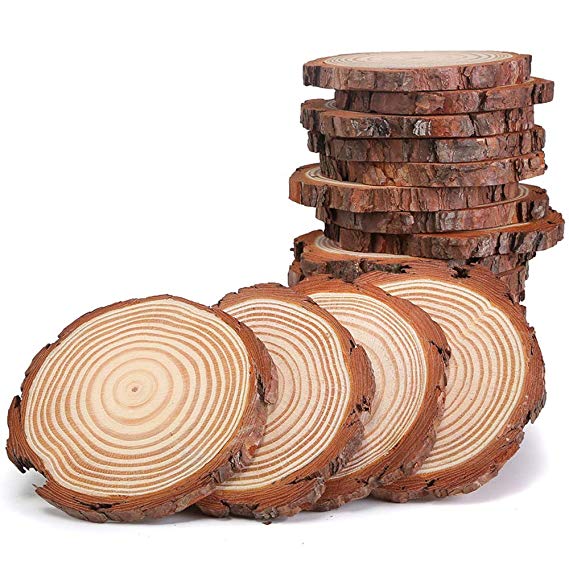 Unfinished Natural Wood Slices 3.5-4 Inch 20 pcs with Tree Bark Circles Log Discs for DIY Crafts Christmas Rustic Wedding Ornaments by AIMINUO