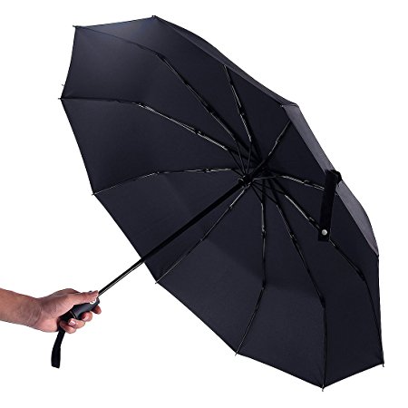 Labvon Travel Foldable Umbrella with 10 steel ribs Auto-Open and Close Windproof Compact Lightweight Fast Dry for women and men Black
