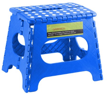 Greenco Super Strong Foldable Step Stool for Adults and Kids, 11", Blue